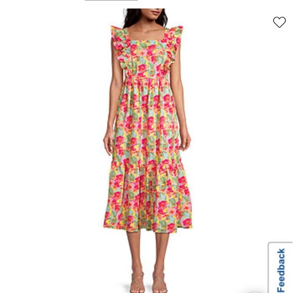 Peyton & Parker Bright Floral Boho Ruffle Smocked Cutout Maxi Dress 1X Bloomcore - Picture 1 of 10